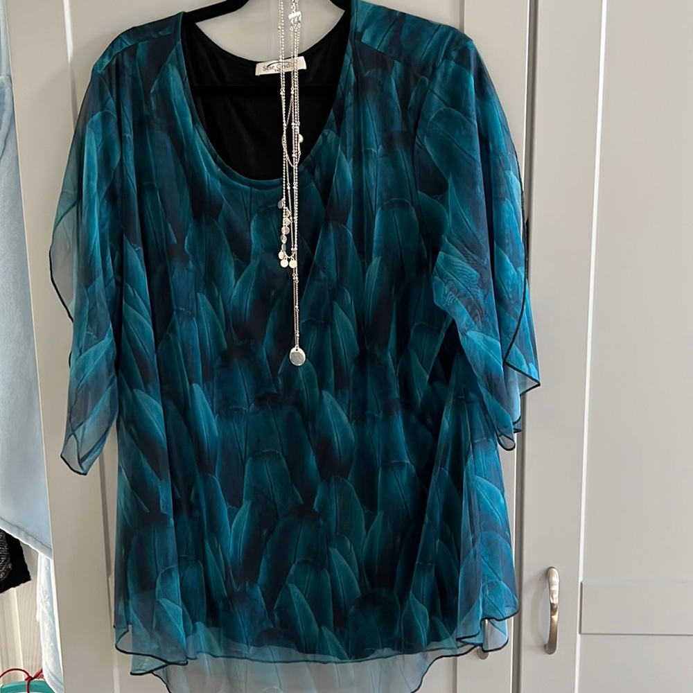 Blouse green/ black sheer